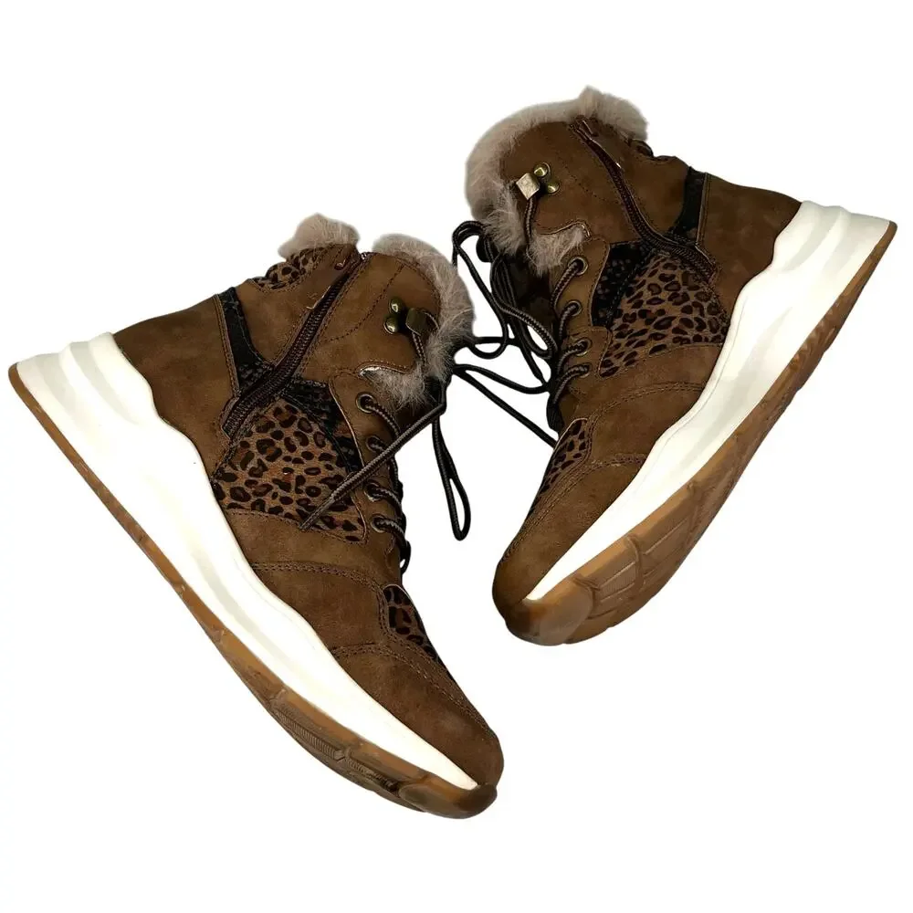 Patrizia by Spring Step Sneaker Booties Lace Up 39 Animal Print Side Zip 8.5